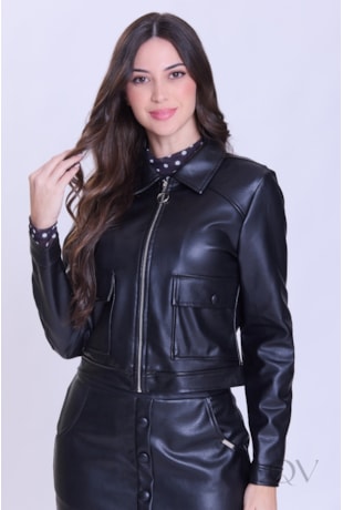 JAQUETA EM ASPECTO DE COURO PRETO - HAPUK