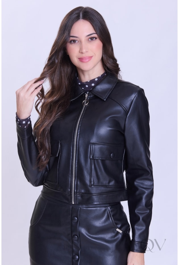 JAQUETA EM ASPECTO DE COURO PRETO - HAPUK