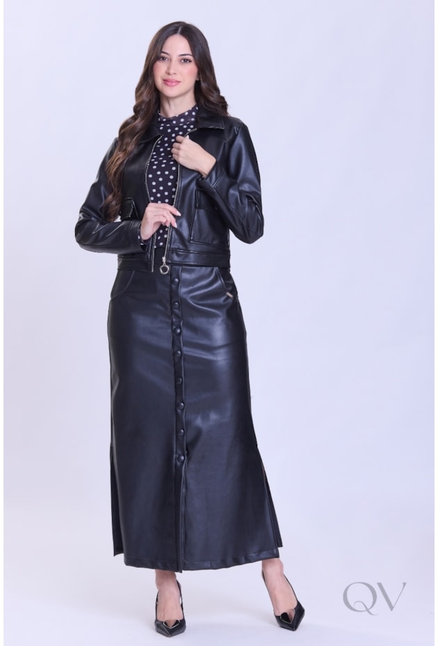 JAQUETA EM ASPECTO DE COURO PRETO - HAPUK