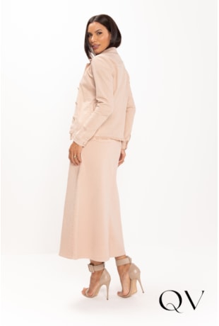 JAQUETA EM JEANS BARRA DESFIADA NUDE - LEKAZIS