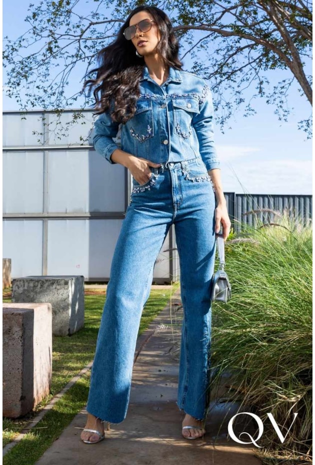 JAQUETA EM JEANS BORDADA - LUZIA FAZZOLLI