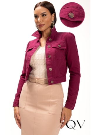 JAQUETA EM JEANS COLOR COM BOTÕES FÚCSIA - LEKAZIS