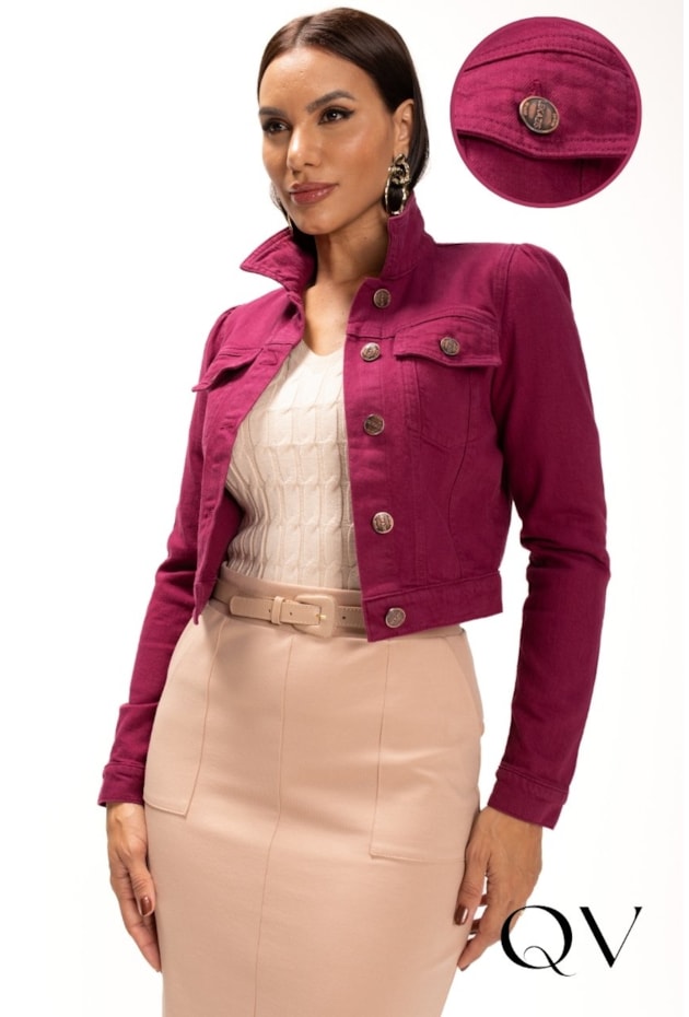 JAQUETA EM JEANS COLOR COM BOTÕES FÚCSIA - LEKAZIS
