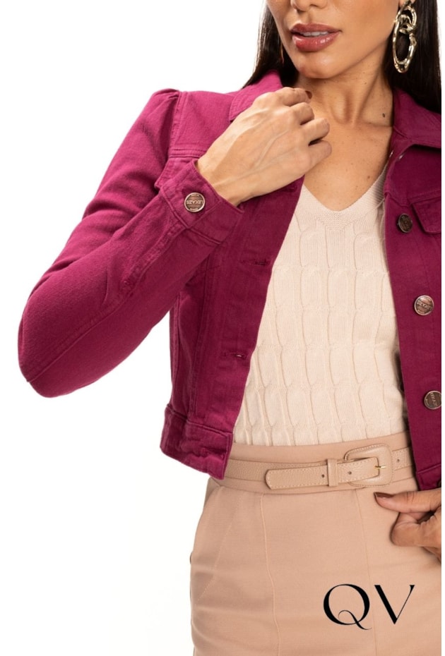 JAQUETA EM JEANS COLOR COM BOTÕES FÚCSIA - LEKAZIS