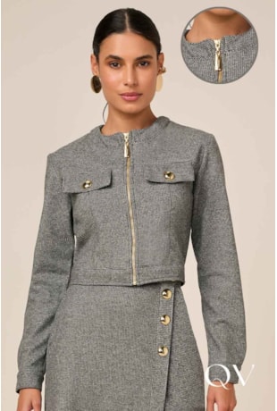 Produto JAQUETA EM MALHA COM ZÍPER LAPELA CINZA - TITANIUM JEANS