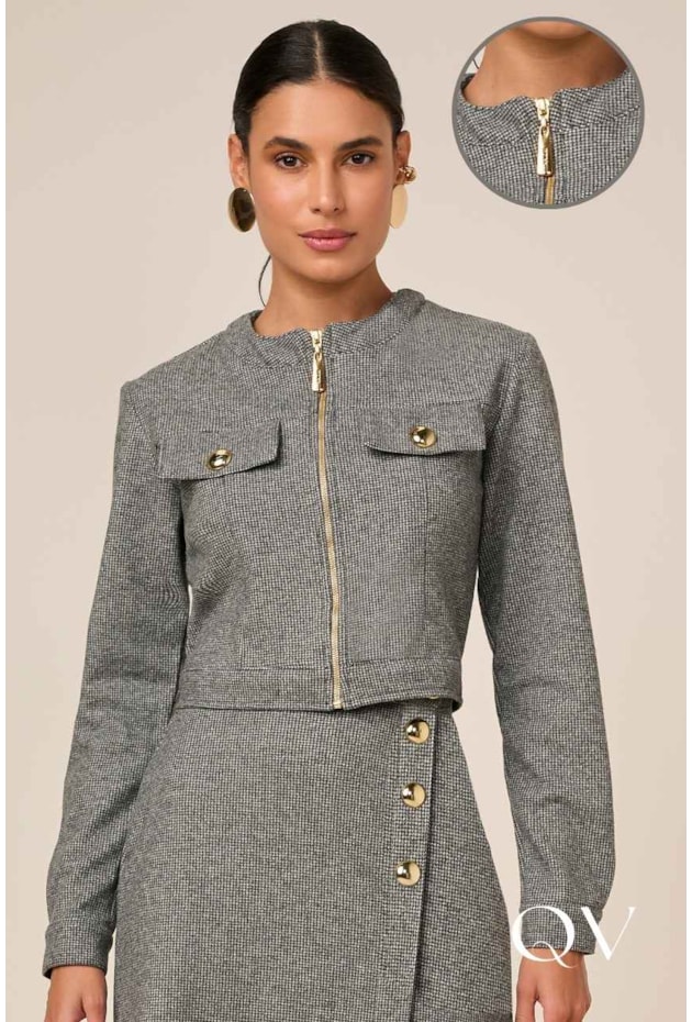 JAQUETA EM MALHA COM ZÍPER LAPELA CINZA - TITANIUM JEANS JAQUETA EM MALHA COM ZÍPER LAPELA CINZA - TITANIUM JEANS