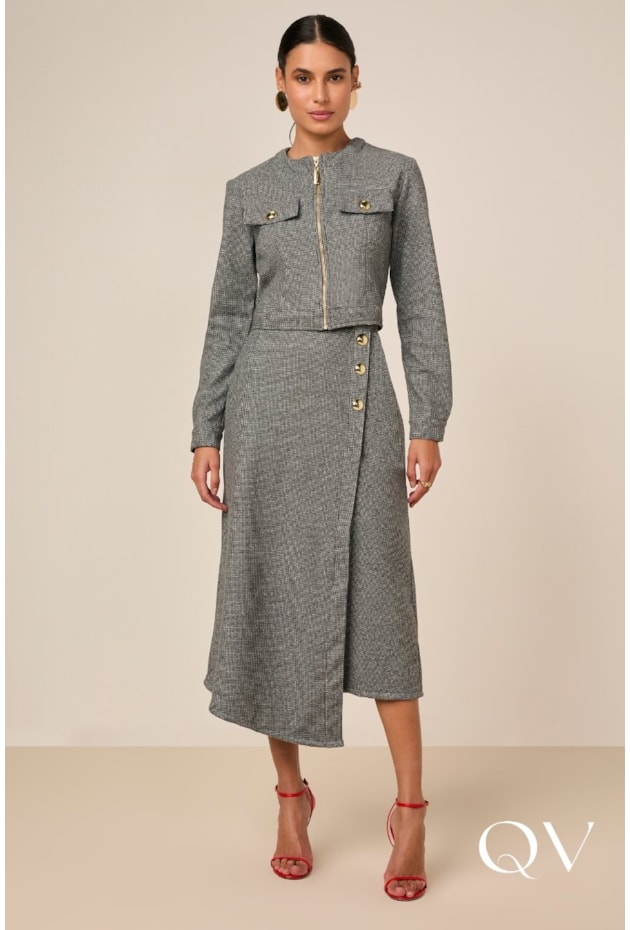 JAQUETA EM MALHA COM ZÍPER LAPELA CINZA - TITANIUM JEANS JAQUETA EM MALHA COM ZÍPER LAPELA CINZA - TITANIUM JEANS