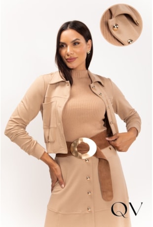 JAQUETA EM MALHA MOLETINHO BEGE - LEKAZIS