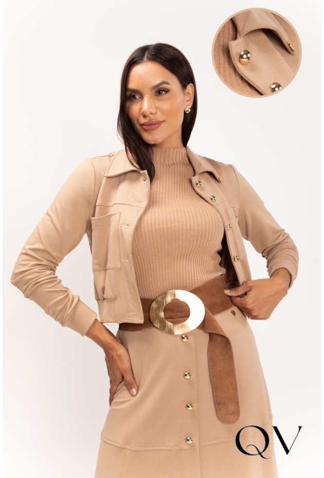 JAQUETA EM MALHA MOLETINHO BEGE - LEKAZIS JAQUETA EM MALHA MOLETINHO BEGE - LEKAZIS