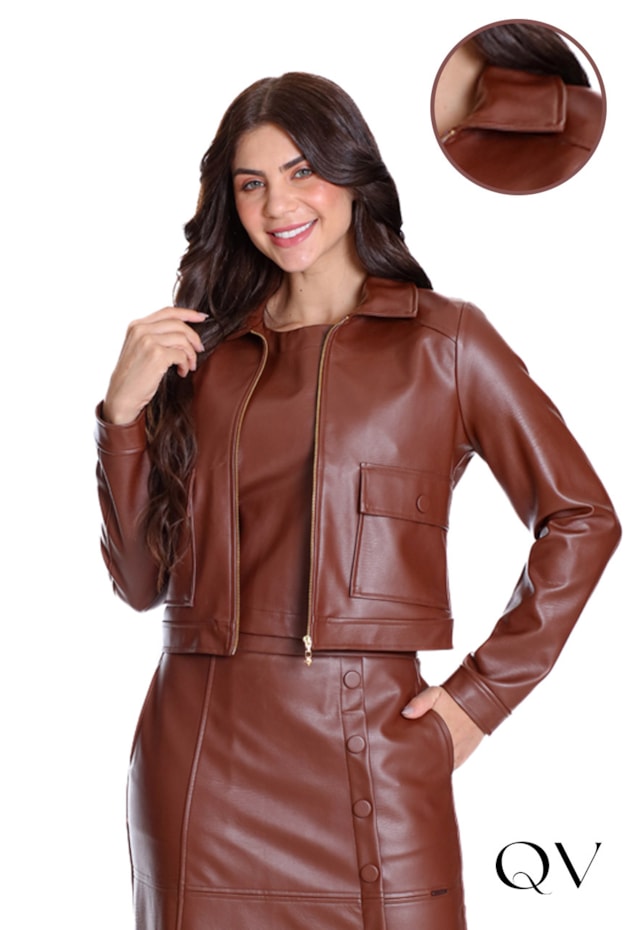 JAQUETA EM TECIDO PLANO COM ASPECTO EM COURO MARROM - HAPUK JAQUETA EM TECIDO PLANO COM ASPECTO EM COURO MARROM - HAPUK