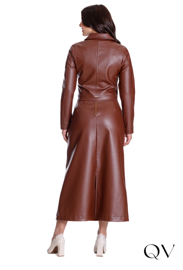 JAQUETA EM TECIDO PLANO COM ASPECTO EM COURO MARROM - HAPUK JAQUETA EM TECIDO PLANO COM ASPECTO EM COURO MARROM - HAPUK