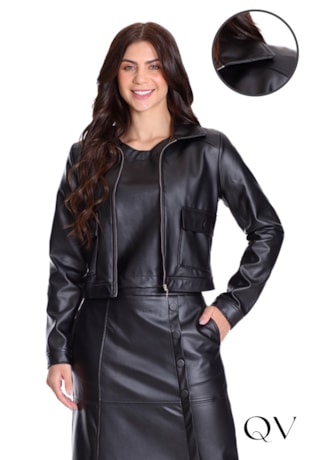 Produto JAQUETA EM TECIDO PLANO COM ASPECTO EM COURO PRETO - HAPUK