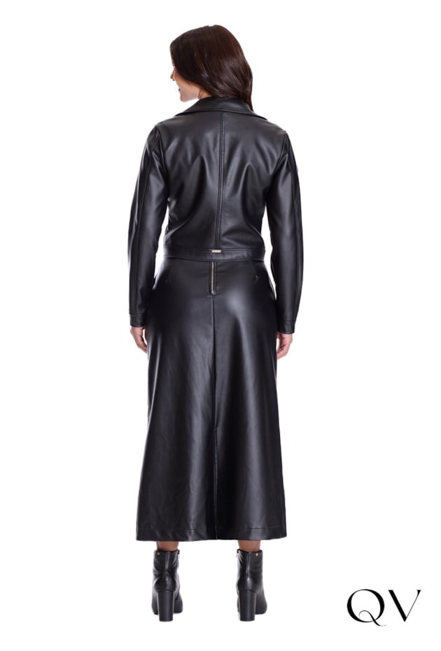 JAQUETA EM TECIDO PLANO COM ASPECTO EM COURO PRETO - HAPUK