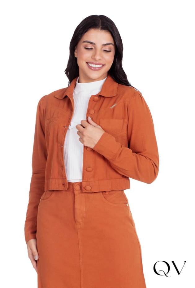 JAQUETA JEANS BOTÕES ENCAPADOS CARAMELO - HAPUK