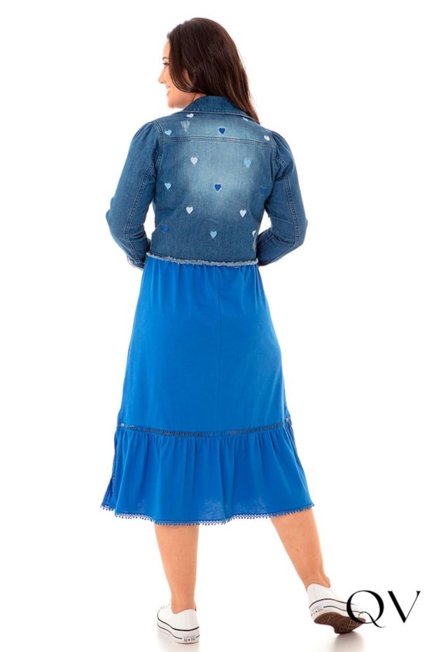 JAQUETA JEANS COM BORDADO DE CORAÇÕES AZUL ESCURO - HAPUK JAQUETA JEANS COM BORDADO DE CORAÇÕES AZUL ESCURO - HAPUK