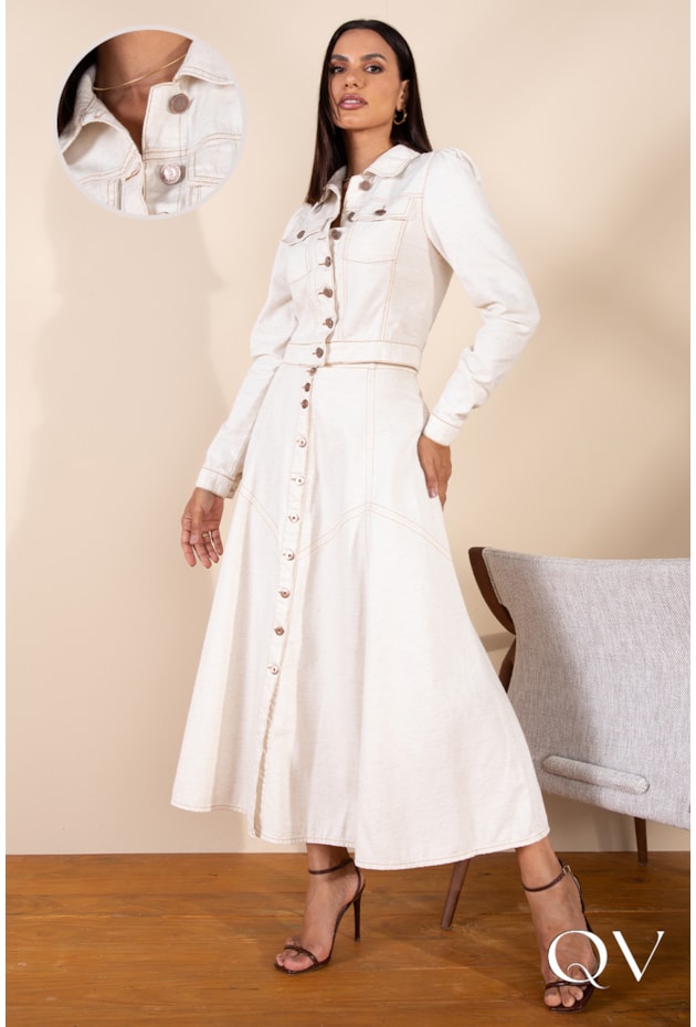 JAQUETA JEANS CROPPED BEGE - LEKAZIS JAQUETA JEANS CROPPED BEGE - LEKAZIS