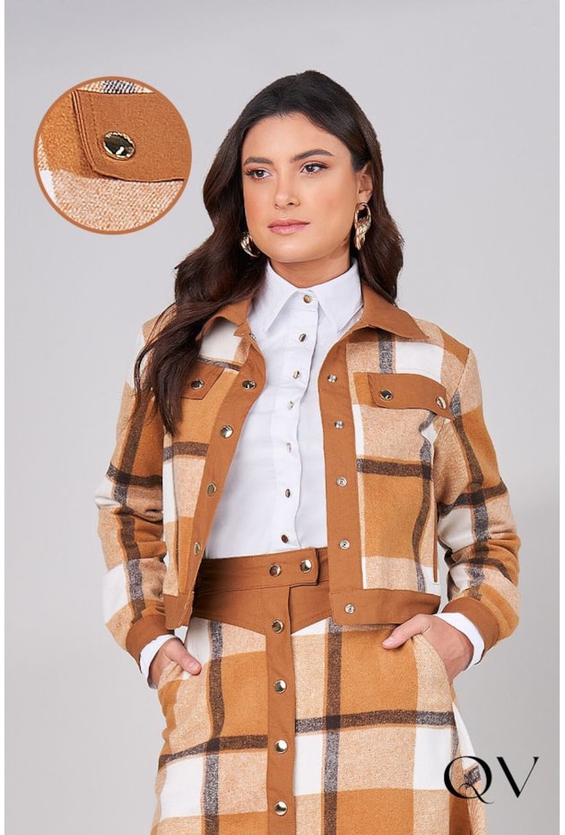 JAQUETA JEANS XADREZ CARAMELO - TITANIUM JEANS JAQUETA JEANS XADREZ CARAMELO - TITANIUM JEANS