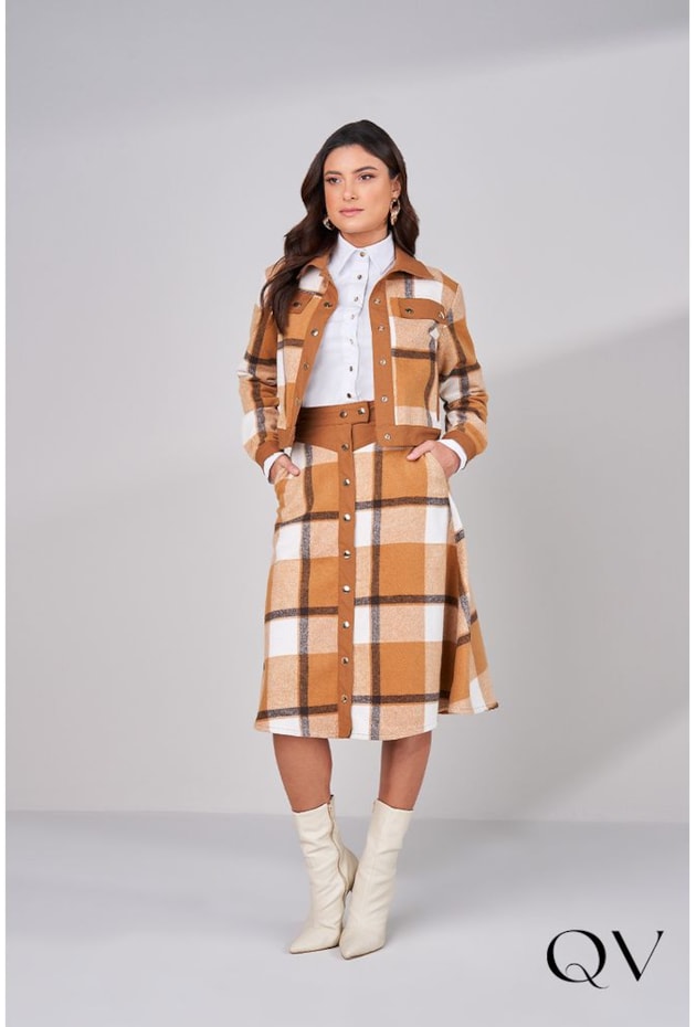 JAQUETA JEANS XADREZ CARAMELO - TITANIUM JEANS JAQUETA JEANS XADREZ CARAMELO - TITANIUM JEANS