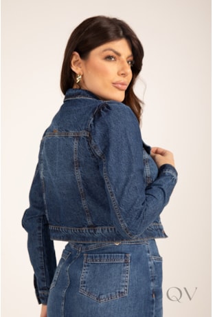 JAQUETA MANGA LONGA COM BOLSO EM JEANS ESCURO - LEKAZIS