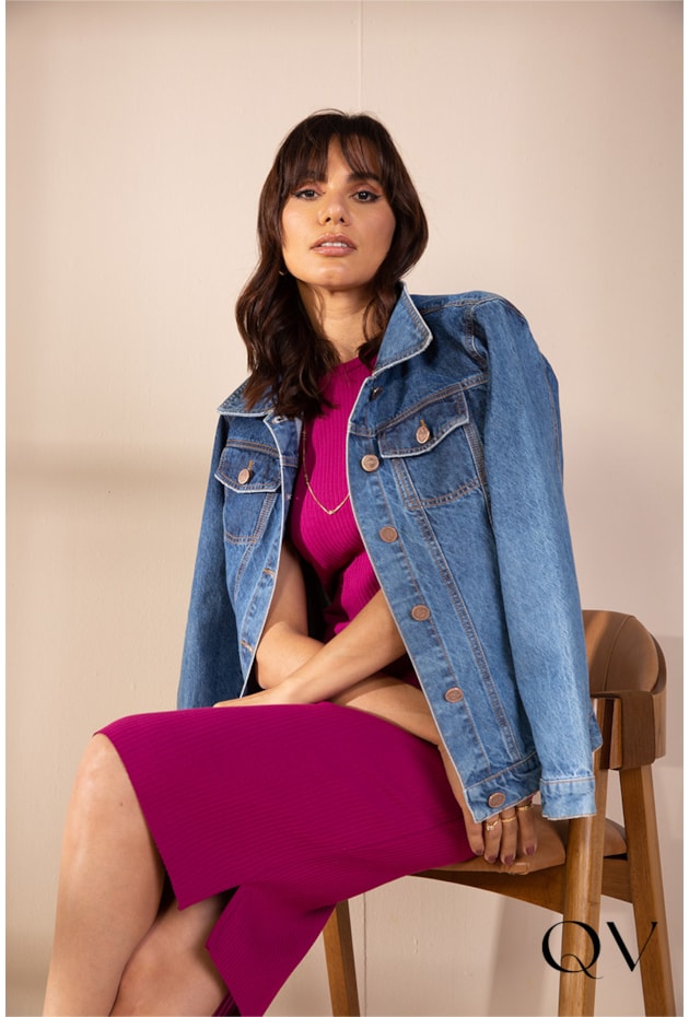 JAQUETA MAXI JEANS COM BOTÕES PERSONALIZADOS - LEKAZIS JAQUETA MAXI JEANS COM BOTÕES PERSONALIZADOS - LEKAZIS