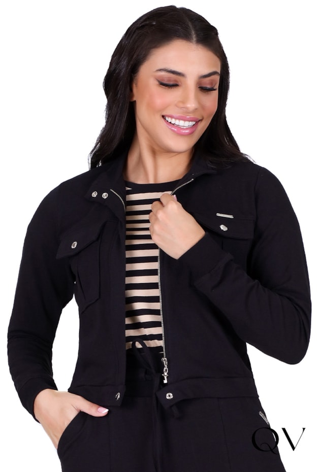 JAQUETA MOLETINHO COM ZÍPER PRETO - HAPUK JAQUETA MOLETINHO COM ZÍPER PRETO - HAPUK