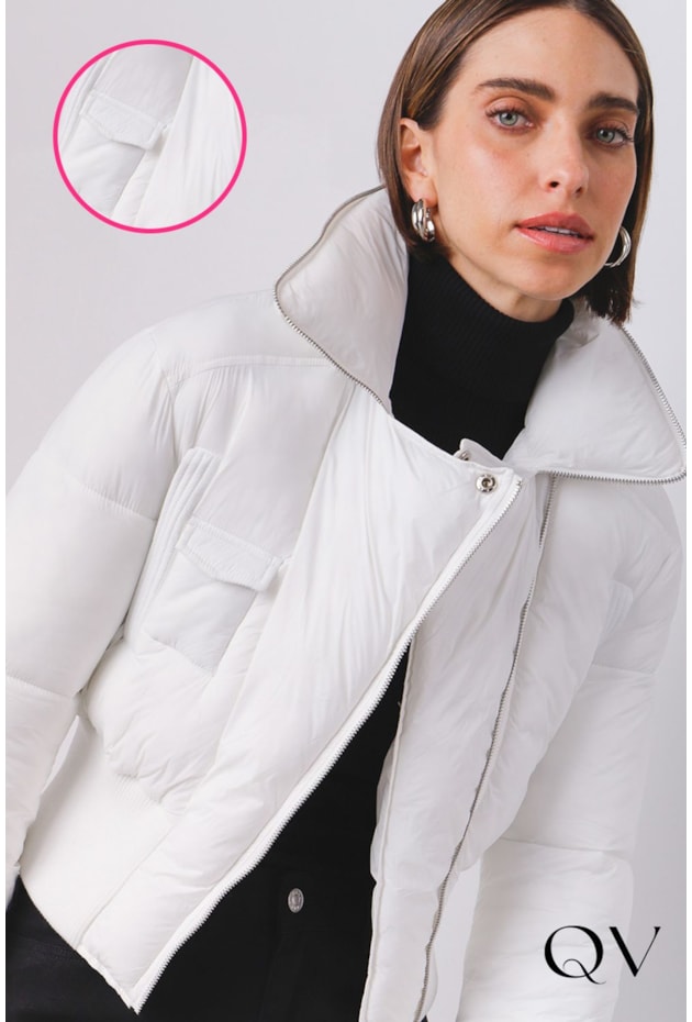 JAQUETA PUFFER BIKER COM DEDEIRA OFF WHITE - MAMÔ