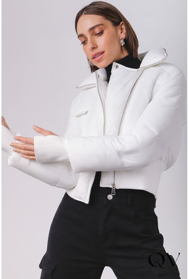 JAQUETA PUFFER BIKER COM DEDEIRA OFF WHITE - MAMÔ