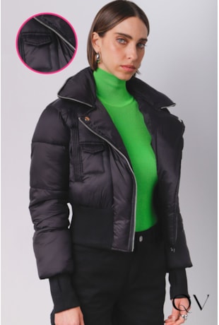 JAQUETA PUFFER BIKER COM DEDEIRA PRETO - MAMÔ