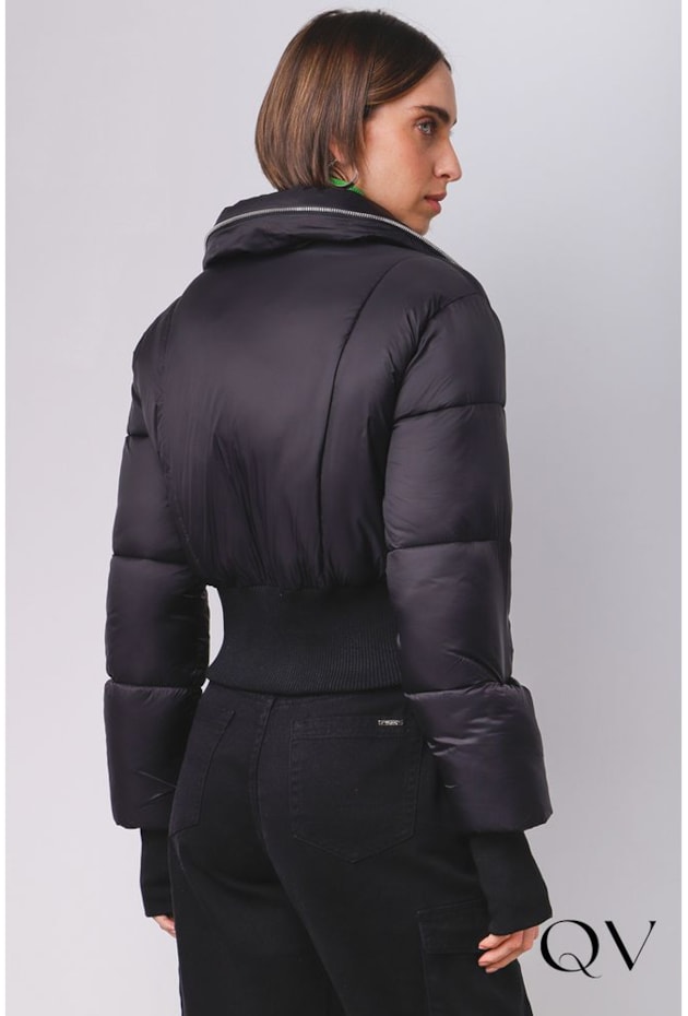 JAQUETA PUFFER BIKER COM DEDEIRA PRETO - MAMÔ