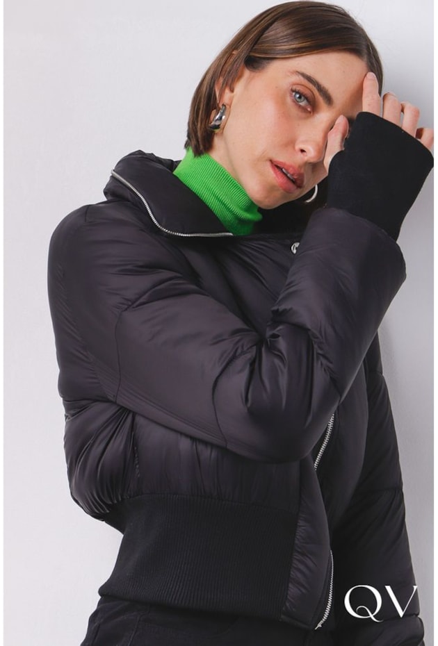 JAQUETA PUFFER BIKER COM DEDEIRA PRETO - MAMÔ