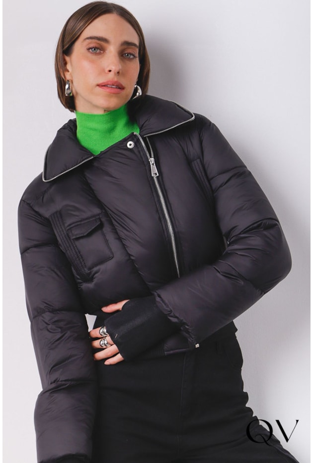 JAQUETA PUFFER BIKER COM DEDEIRA PRETO - MAMÔ