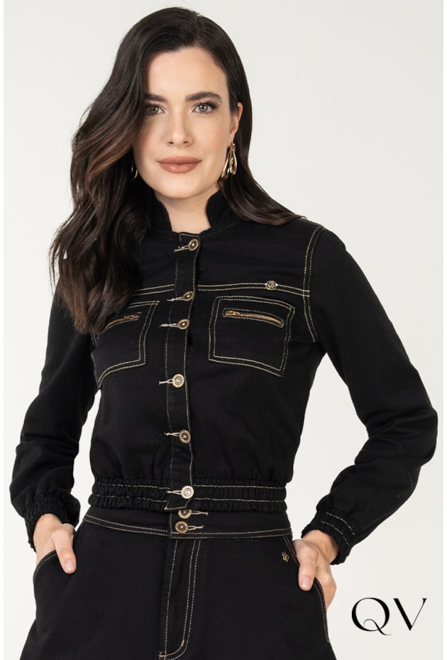 JAQUETA SARJA BOMBER PRETO - VIA TOLENTINO JAQUETA SARJA BOMBER PRETO - VIA TOLENTINO