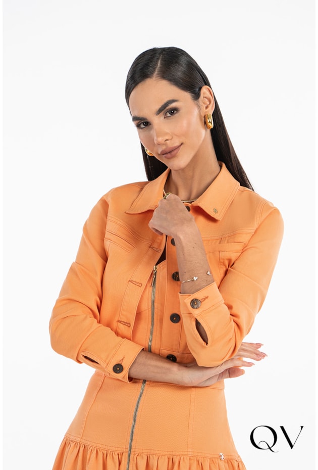 JAQUETA SARJA COM BOLSOS FRONTAIS LARANJA - VIA TOLENTINO