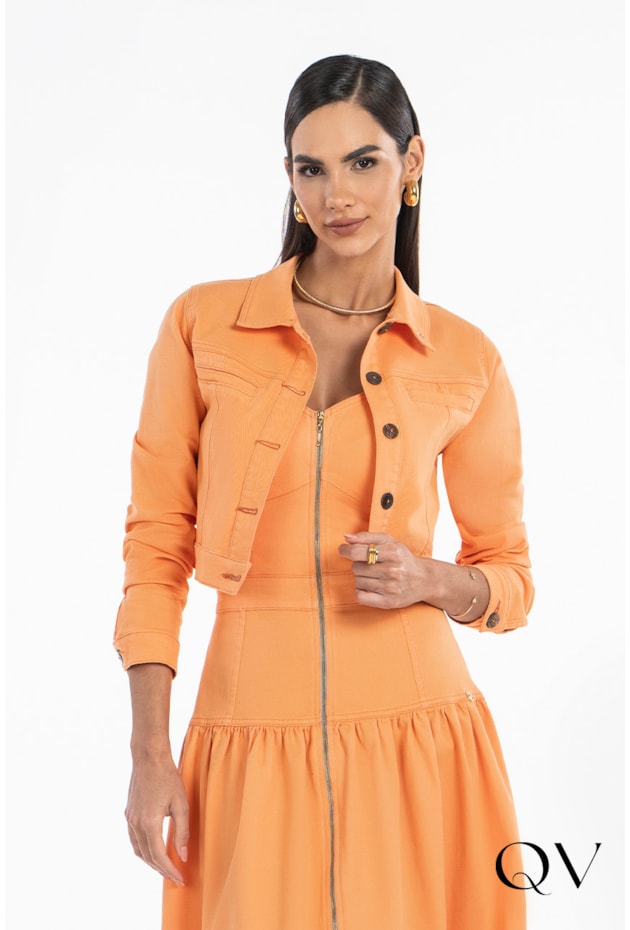 JAQUETA SARJA COM BOLSOS FRONTAIS LARANJA - VIA TOLENTINO