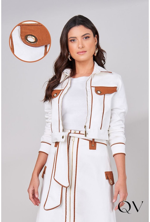 JAQUETA SARJA COM VIVO BRANCO - TITANIUM JEANS JAQUETA SARJA COM VIVO BRANCO - TITANIUM JEANS