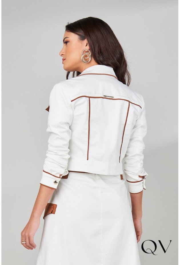 JAQUETA SARJA COM VIVO BRANCO - TITANIUM JEANS JAQUETA SARJA COM VIVO BRANCO - TITANIUM JEANS