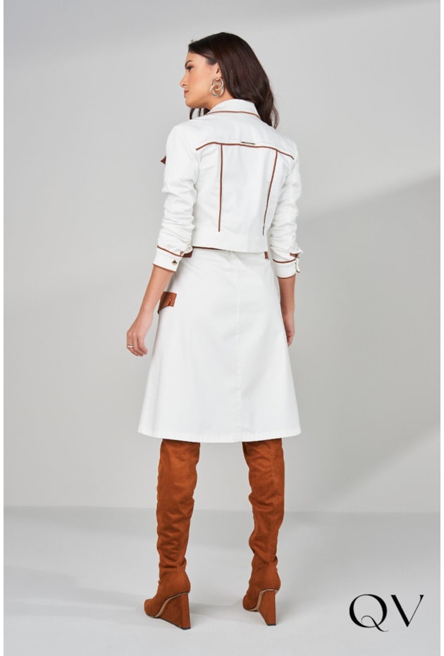 JAQUETA SARJA COM VIVO BRANCO - TITANIUM JEANS JAQUETA SARJA COM VIVO BRANCO - TITANIUM JEANS