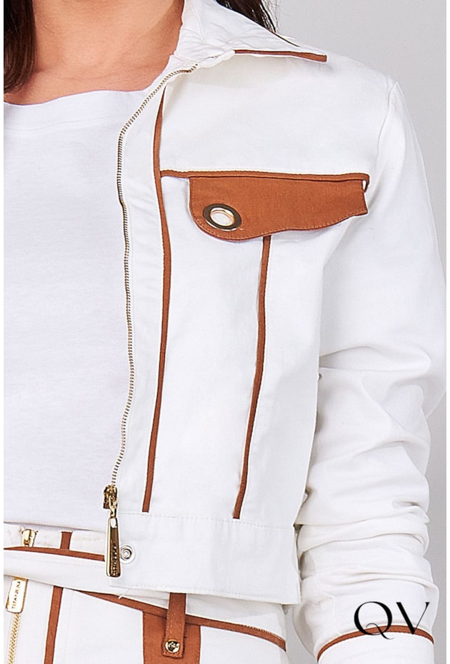 JAQUETA SARJA COM VIVO BRANCO - TITANIUM JEANS JAQUETA SARJA COM VIVO BRANCO - TITANIUM JEANS