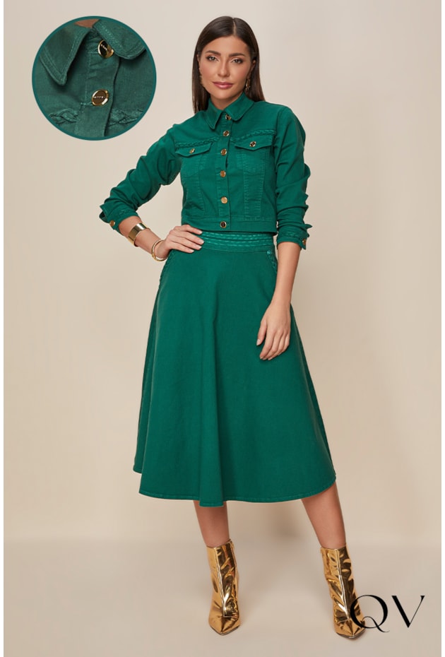 JAQUETA SARJA DETALHE TRANÇADO VERDE - TITANIUM JEANS JAQUETA SARJA DETALHE TRANÇADO VERDE - TITANIUM JEANS