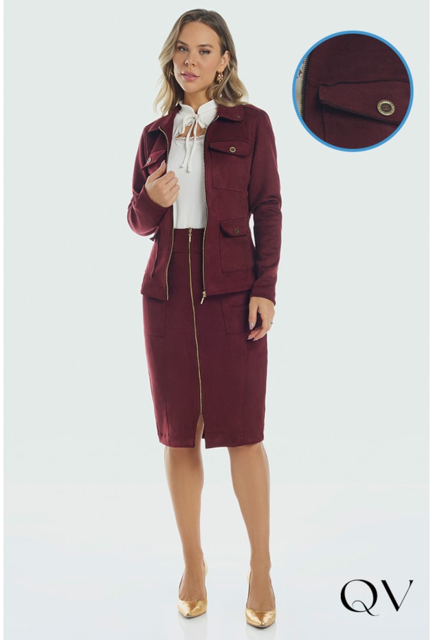 JAQUETA SUEDE COM MAXI BOLSOS MARSALA - VIA TOLENTINO JAQUETA SUEDE COM MAXI BOLSOS MARSALA - VIA TOLENTINO