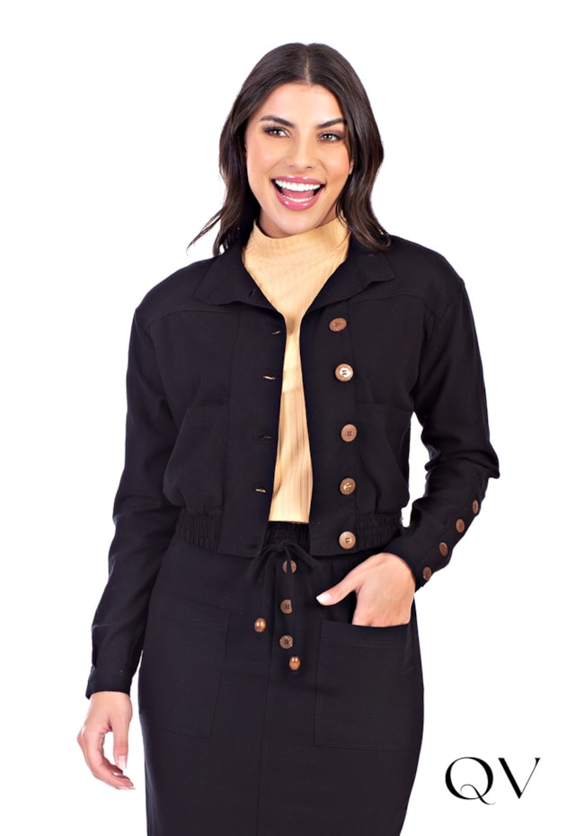 JAQUETA VISCOLINHO BOTÕES CÔCO PRETO - HAPUK JAQUETA VISCOLINHO BOTÕES CÔCO PRETO - HAPUK