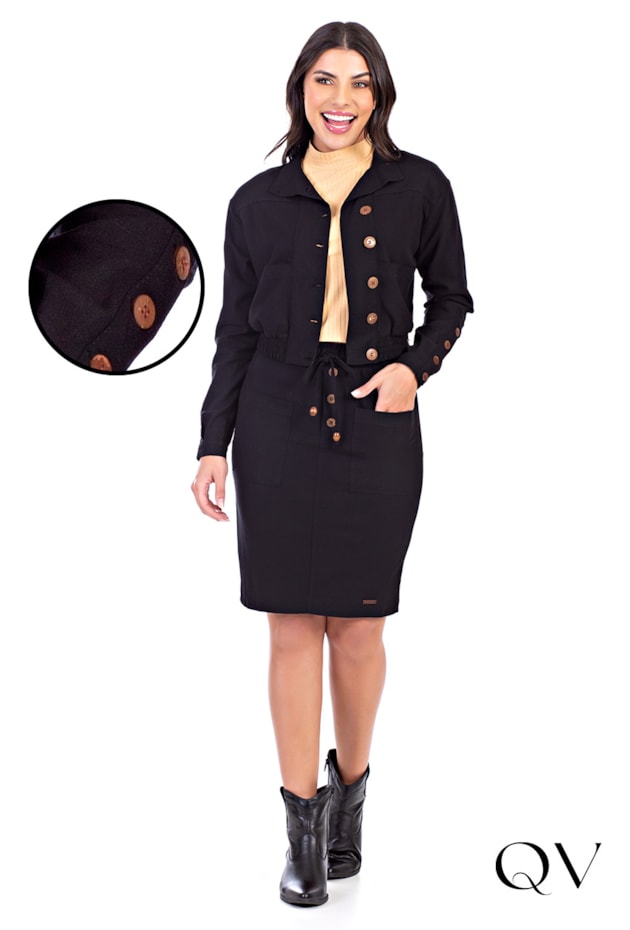 JAQUETA VISCOLINHO BOTÕES CÔCO PRETO - HAPUK JAQUETA VISCOLINHO BOTÕES CÔCO PRETO - HAPUK