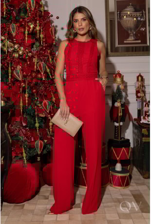 MACACÃO COM ENTREMEIOS EM ALFAIATARIA VERMELHO - LUZIA FAZZOLLI