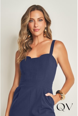 MACACÃO DE ALÇA EM PLANO NEW GRID AZUL MARINHO - DOCE TRAMA MACACÃO DE ALÇA EM PLANO NEW GRID AZUL MARINHO - DOCE TRAMA