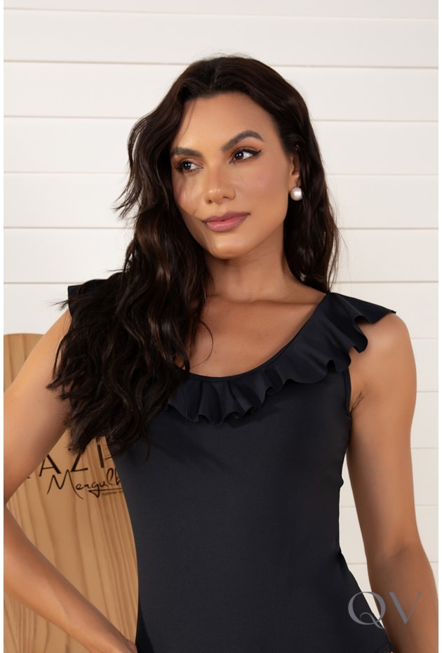 MAIÔ COM BABADOS PRETO - LEKAZIS