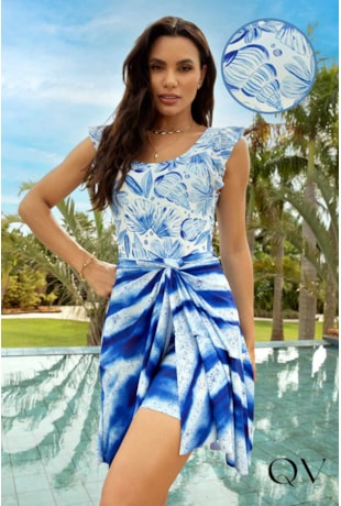 MAIÔ MANGA COM BABADOS ESTAMPADO AZUL - LEKAZIS MAIÔ MANGA COM BABADOS ESTAMPADO AZUL - LEKAZIS