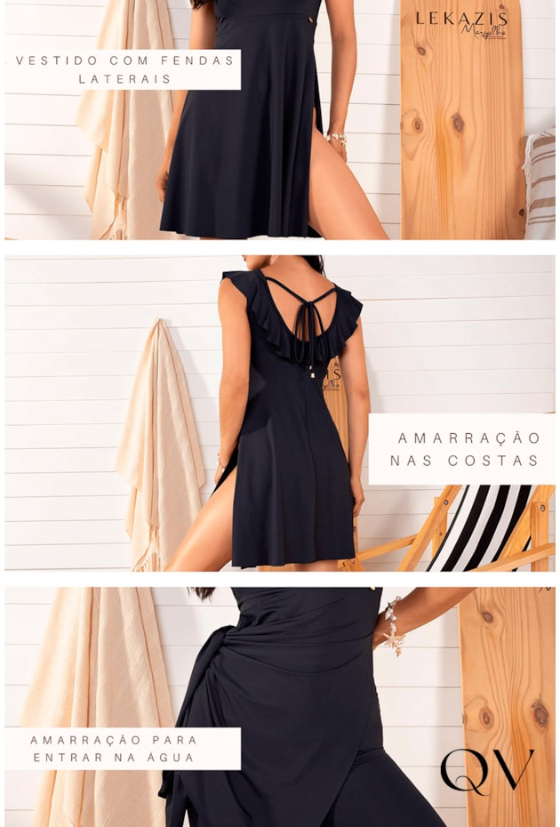 MAIÔ VESTIDO COM SHORTS PRETO - LEKAZIS