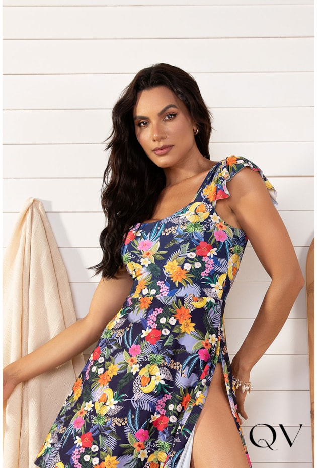 MAIÔ VESTIDO ESTAMPA TROPICAL MARINHO - LEKAZIS MAIÔ VESTIDO ESTAMPA TROPICAL MARINHO - LEKAZIS