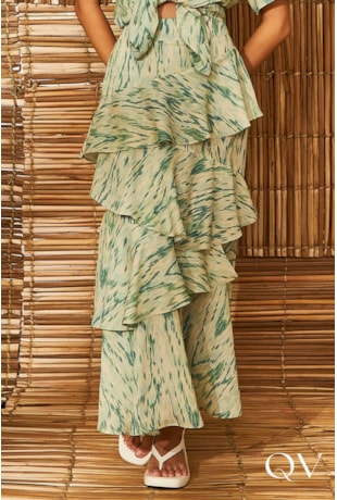 SAIA ASSIMÉTRICA COM BABADOS VERDE - AQUARELLA SAIA ASSIMÉTRICA COM BABADOS VERDE - AQUARELLA