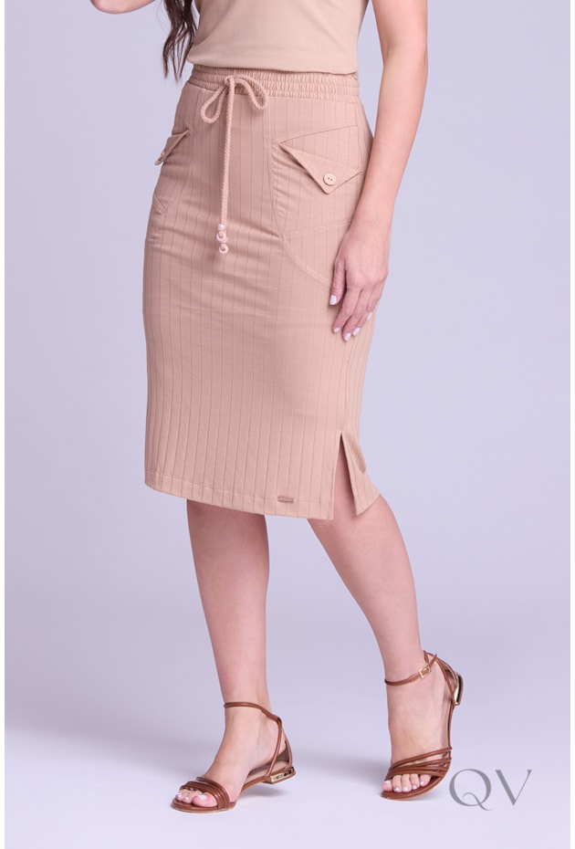 SAIA CANELADA EM MALHA BEGE MÉDIO - HAPUK